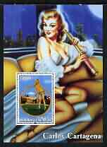 Benin 2003 Fantasy Art by Carlos Cartagena (Woman Golfer) perf m/sheet unmounted mint, stamps on , stamps on  stamps on arts, stamps on  stamps on women, stamps on  stamps on golf, stamps on  stamps on telescopes