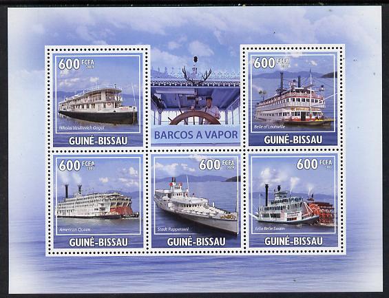 Guinea - Bissau 2009 Steamships perf sheetlet containing 5 values unmounted mint, stamps on , stamps on  stamps on ships, stamps on  stamps on paddle steamers