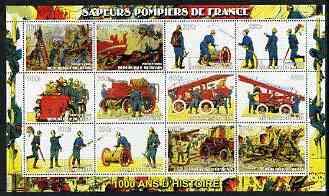 Benin 2003 Historical Fire Engines of France perf sheet containing 12 values unmounted mint, stamps on , stamps on  stamps on fire