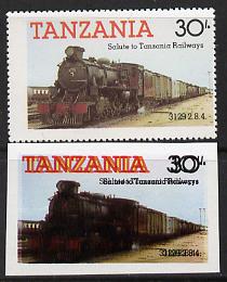 Tanzania 1985 Locomotive 3129 30s value (SG 433) unmounted mint imperf single with entire design doubled plus perf'd normal*, stamps on , stamps on  stamps on railways