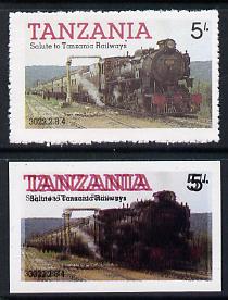 Tanzania 1985 Locomotive 3022 5s value (SG 430) unmounted mint imperf single with entire design doubled plus perfd normal*, stamps on railways