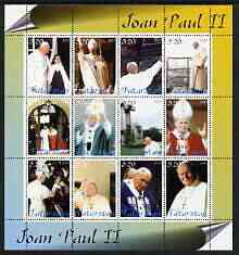 Tatarstan Republic 2003 Pope John Paul II perf sheetlet #01 containing complete set of 12 values (inscribed Pope Joan Paul II) unmounted mint, stamps on religion, stamps on pope, stamps on personalities