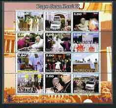 Mordovia Republic 2003 Pope John Paul II perf sheetlet #03 containing complete set of 12 values (inscribed Pope Joan Paul II) unmounted mint, stamps on religion, stamps on pope, stamps on personalities