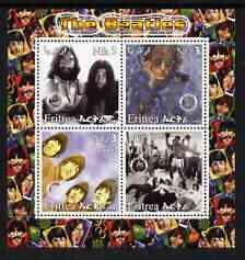 Eritrea 2003 The Beatles perf sheetlet containing set of 4 values each with Rotary International Logo unmounted mint, stamps on , stamps on  stamps on personalities, stamps on  stamps on entertainments, stamps on  stamps on music, stamps on  stamps on pops, stamps on  stamps on beatles, stamps on  stamps on rotary