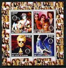 Ivory Coast 2003 Queen (pop group) perf sheetlet containing set of 4 values each with Rotary International Logo unmounted mint, stamps on , stamps on  stamps on personalities, stamps on  stamps on entertainments, stamps on  stamps on music, stamps on  stamps on pops, stamps on  stamps on rotary
