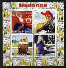 Eritrea 2003 Madonna #1 perf sheetlet containing set of 4 values each with Rotary International Logo unmounted mint, stamps on , stamps on  stamps on personalities, stamps on  stamps on entertainments, stamps on  stamps on music, stamps on  stamps on pops, stamps on  stamps on rotary, stamps on  stamps on women