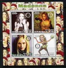 Benin 2003 Madonna #1 perf sheetlet containing set of 4 values each with Rotary International Logo unmounted mint, stamps on , stamps on  stamps on personalities, stamps on  stamps on entertainments, stamps on  stamps on music, stamps on  stamps on pops, stamps on  stamps on rotary, stamps on  stamps on women