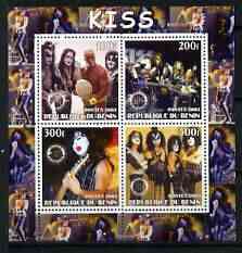 Benin 2003 Kiss #2 perf sheetlet containing set of 4 values each with Rotary International Logo unmounted mint, stamps on , stamps on  stamps on personalities, stamps on  stamps on entertainments, stamps on  stamps on music, stamps on  stamps on pops, stamps on  stamps on rotary, stamps on  stamps on rock