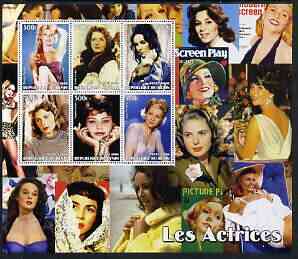 Benin 2003 Actresses large perf sheet containing 6 values, (showing B Bardot, Greta Garbo, Liz Taylor, Ingrid Bergman, Sophia Loren & Joan Fontaine) unmounted mint, stamps on personalities, stamps on entertainments, stamps on films, stamps on cinema, stamps on women