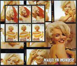 Ivory Coast 2003 Marilyn Monroe large perf sheet containing 6 values, unmounted mint, stamps on , stamps on  stamps on personalities, stamps on  stamps on entertainments, stamps on  stamps on films, stamps on  stamps on cinema, stamps on  stamps on marilyn monroe