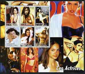 Ivory Coast 2003 Actresses large perf sheet containing 6 values, (showing C Zeta-Jones, J Lopez, P Cruz etc) unmounted mint, stamps on , stamps on  stamps on personalities, stamps on  stamps on entertainments, stamps on  stamps on films, stamps on  stamps on cinema, stamps on  stamps on women