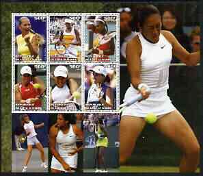 Ivory Coast 2003 Famous Tennis Women large perf sheet containing 6 values, (showing Williams Sisters, Kournikova, Capriati etc) unmounted mint, stamps on , stamps on  stamps on sport, stamps on  stamps on tennis, stamps on  stamps on women