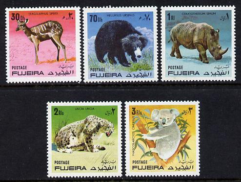 Fujeira 1971 Wild Animals set of 5 unmounted mint (Mi 792-6) , stamps on animals, stamps on cats