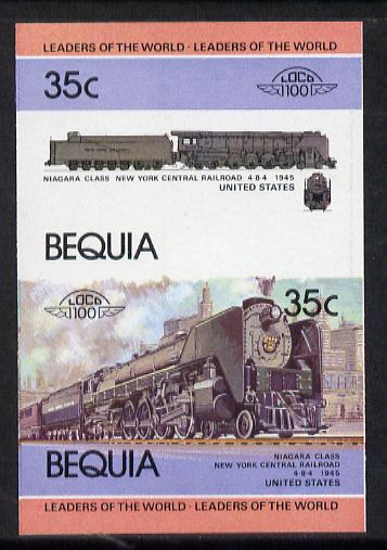 St Vincent - Bequia 1984 Locomotives #1 (Leaders of the World) 35c (4-8-4 New York Central Niagara Class) se-tenant pair imperf unmounted mint from a limited printing, stamps on , stamps on  stamps on railways