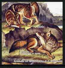 Benin 2003 Animals of America perf m/sheet (Wolves by John Audubon) unmounted mint, stamps on wildlife, stamps on animals, stamps on audubon, stamps on wolves, stamps on 