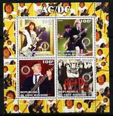 Ivory Coast 2003 AC/DC #1 perf sheetlet containing set of 4 values each with Rotary International Logo unmounted mint, stamps on , stamps on  stamps on personalities, stamps on  stamps on entertainments, stamps on  stamps on music, stamps on  stamps on pops, stamps on  stamps on rotary, stamps on  stamps on rock