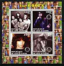 Ivory Coast 2003 The Doors (pop group) perf sheetlet containing set of 4 values each with Rotary International Logo unmounted mint, stamps on personalities, stamps on entertainments, stamps on music, stamps on pops, stamps on rotary, stamps on 
