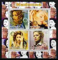 Ivory Coast 2003 Madonna perf sheetlet containing set of 4 values each with Rotary International Logo unmounted mint, stamps on , stamps on  stamps on personalities, stamps on  stamps on entertainments, stamps on  stamps on music, stamps on  stamps on pops, stamps on  stamps on rotary, stamps on  stamps on women