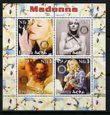 Eritrea 2003 Madonna #2 perf sheetlet containing set of 4 values each with Rotary International Logo unmounted mint, stamps on , stamps on  stamps on personalities, stamps on  stamps on entertainments, stamps on  stamps on music, stamps on  stamps on pops, stamps on  stamps on rotary, stamps on  stamps on women