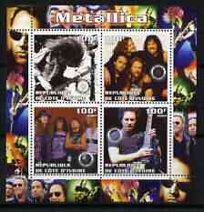 Ivory Coast 2003 Metallica perf sheetlet containing set of 4 values each with Rotary International Logo unmounted mint, stamps on , stamps on  stamps on personalities, stamps on  stamps on entertainments, stamps on  stamps on music, stamps on  stamps on pops, stamps on  stamps on rotary, stamps on  stamps on rock