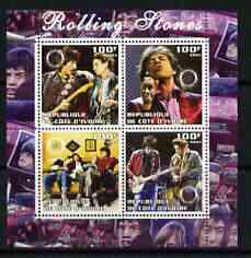 Ivory Coast 2003 Rolling Stones perf sheetlet containing set of 4 values each with Rotary International Logo unmounted mint, stamps on , stamps on  stamps on personalities, stamps on  stamps on entertainments, stamps on  stamps on music, stamps on  stamps on pops, stamps on  stamps on rotary, stamps on  stamps on rock