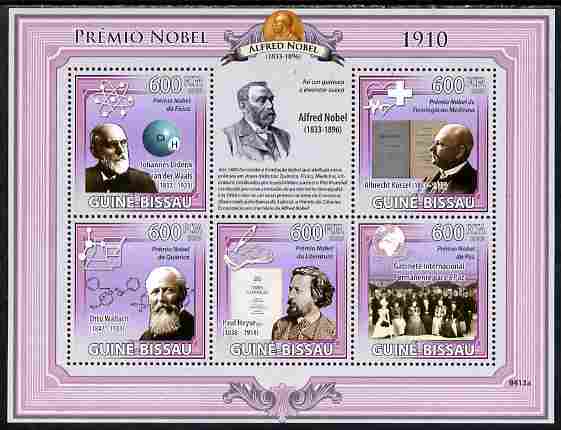 Guinea - Bissau 2009 Nobel Prize Winners for 1910 perf sheetlet containing 5 values unmounted mint Yv 3038-42, stamps on , stamps on  stamps on personalities, stamps on  stamps on nobel, stamps on  stamps on literature, stamps on  stamps on science, stamps on  stamps on medival, stamps on  stamps on chemistry, stamps on  stamps on atomics, stamps on  stamps on 