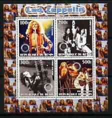 Benin 2003 Led Zeppelin perf sheetlet containing set of 4 values each with Rotary International Logo unmounted mint, stamps on , stamps on  stamps on personalities, stamps on  stamps on entertainments, stamps on  stamps on music, stamps on  stamps on pops, stamps on  stamps on rotary, stamps on  stamps on rock