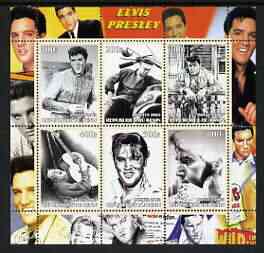 Benin 2003 Elvis Presley #02 perf sheetlet containing set of 6 values unmounted mint, stamps on , stamps on  stamps on personalities, stamps on  stamps on elvis, stamps on  stamps on music, stamps on  stamps on films, stamps on  stamps on entertainments, stamps on  stamps on pops, stamps on  stamps on motorbikes