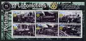 Somalia 2002 Portraits of Locomotives #2 perf sheetlet containing set of 6 values (Mallet x 2, Shay x 2, Heisler & Climax) each with Rotary logo, unmounted mint, stamps on railways