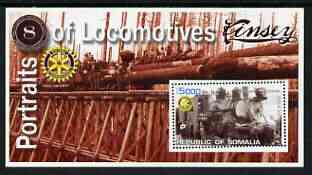 Somalia 2002 Portraits of Locomotives #3 perf m/sheet with Rotary logo, unmounted mint