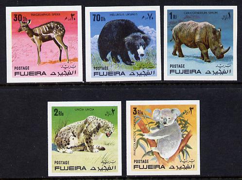 Fujeira 1971 Wild Animals imperf set of 5 unmounted mint (Mi 792-6B) , stamps on , stamps on  stamps on animals, stamps on  stamps on cats