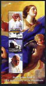 Tadjikistan 2003 Pope John Paul II - 25th Anniversary of Pontificate #2 perf sheetlet containing set of 3 values unmounted mint, stamps on , stamps on  stamps on personalities, stamps on  stamps on religion, stamps on  stamps on pope