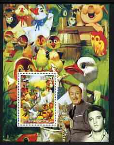 Eritrea 2003 'Ugly Duck' perf m/sheet with portraits of Elvis & Walt Disney, unmounted mint, stamps on , stamps on  stamps on films, stamps on  stamps on cinema, stamps on  stamps on personalities, stamps on  stamps on entertainments, stamps on  stamps on elvis, stamps on  stamps on disney, stamps on  stamps on ducks