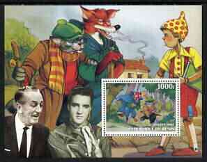 Benin 2003 Pinocchio perf m/sheet #2 with portraits of Elvis & Walt Disney, unmounted mint, stamps on , stamps on  stamps on films, stamps on  stamps on cinema, stamps on  stamps on personalities, stamps on  stamps on entertainments, stamps on  stamps on elvis, stamps on  stamps on disney, stamps on  stamps on ducks