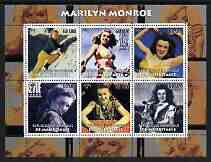 Mauritania 2003 Marilyn Monroe #1 perf sheetlet containing 6 values unmounted mint, stamps on films, stamps on cinema, stamps on entertainments, stamps on women, stamps on marilyn monroe, stamps on personalities