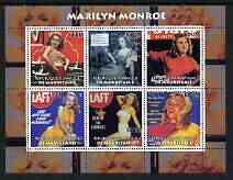 Mauritania 2003 Marilyn Monroe #2 perf sheetlet containing 6 values unmounted mint, stamps on , stamps on  stamps on films, stamps on  stamps on cinema, stamps on  stamps on entertainments, stamps on  stamps on women, stamps on  stamps on marilyn monroe, stamps on  stamps on personalities