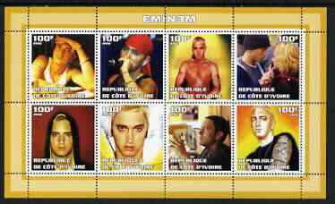 Ivory Coast 2002 Eminem perf sheetlet containing 8 values unmounted mint, stamps on music, stamps on personalities, stamps on pops
