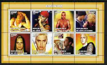 Ivory Coast 2002 Eminem perf sheetlet containing 8 values unmounted mint, stamps on , stamps on  stamps on music, stamps on  stamps on personalities, stamps on  stamps on pops