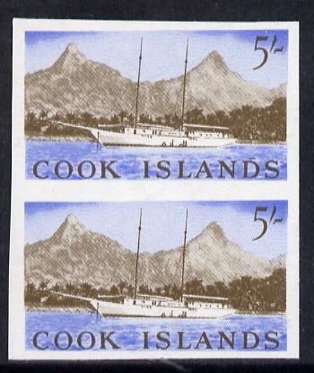 Cook Islands 1963 def 5s (Sailing Ship & Rarotonga) in unmounted mint imperf pair (as SG 173), stamps on ships  tourism     yachts    sailing