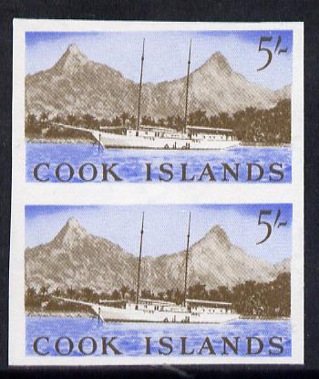 Cook Islands 1963 def 5s (Sailing Ship & Rarotonga) in unmounted mint imperf pair (as SG 173), stamps on , stamps on  stamps on ships  tourism     yachts    sailing