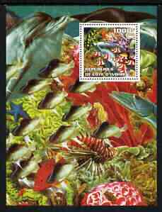 Ivory Coast 2002 Sea World perf m/sheet unmounted mint, stamps on marine life, stamps on fish, stamps on dolphins