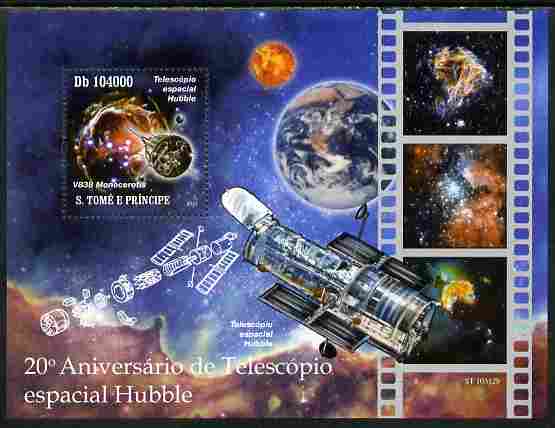 St Thomas & Prince Islands 2010 20th Anniversary of Hubble Telescope perf s/sheet unmounted mint , stamps on , stamps on  stamps on personalities, stamps on  stamps on space, stamps on  stamps on telescopes, stamps on  stamps on satellites