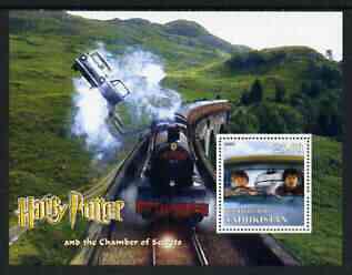 Tadjikistan 2002 Harry Potter & Chamber of Secrets #3 perf m/sheet unmounted mint (Train), stamps on personalities, stamps on entertainments, stamps on films, stamps on cinema, stamps on fantasy, stamps on railways