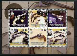 Mauritania 2002 Firearms #2 perf sheetlet containing 6 values each with Scouts logo, unmounted mint, stamps on , stamps on  stamps on militaria, stamps on  stamps on scouts