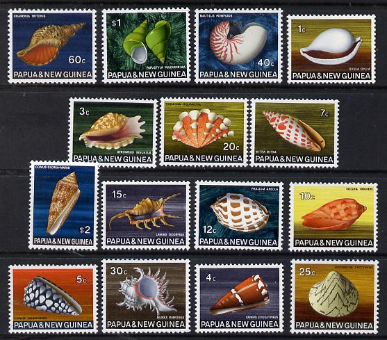 Papua New Guinea 1968-69 Shells definitive set complete 15 values unmounted mint, SG 137-51, stamps on , stamps on  stamps on marine-life     shells