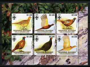 Mauritania 2002 Game Birds perf sheetlet containing 6 values each with Scout logo unmounted mint, stamps on , stamps on  stamps on birds, stamps on  stamps on scouts, stamps on  stamps on game