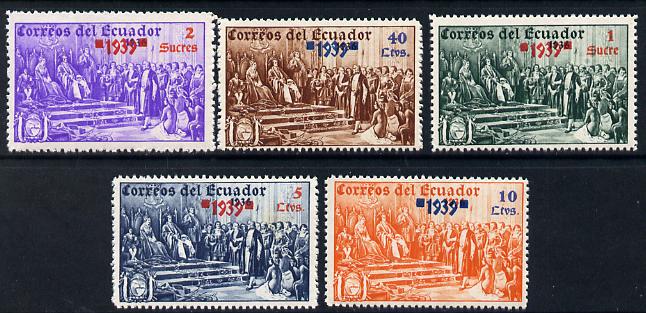 Ecuador 1939 the unissued rectangular Columbus set of 5 values opt'd '1939', unmounted but slight signs of ageing on gum, stamps on , stamps on  stamps on columbus  explorers  personalities