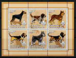 Ivory Coast 2002 Dogs #1 perf sheetlet containing 6 values each with Scout logo unmounted mint, stamps on dogs, stamps on scouts