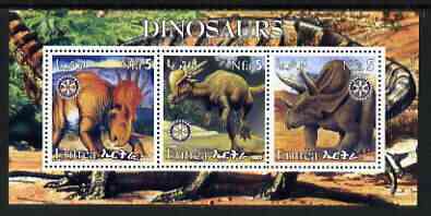 Eritrea 2002 Dinosaurs #03 perf sheetlet containing set of 3 values each with Rotary Logo unmounted mint, stamps on dinosaurs, stamps on rotary
