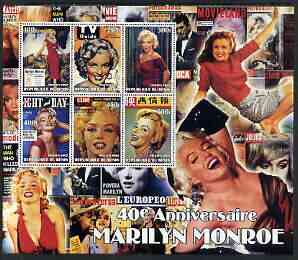 Benin 2002 40th Death Anniversary of Marilyn Monroe #03 special large perf sheet containing 6 values unmounted mint, stamps on personalities, stamps on entertainments, stamps on films, stamps on cinema, stamps on women, stamps on marilyn monroe